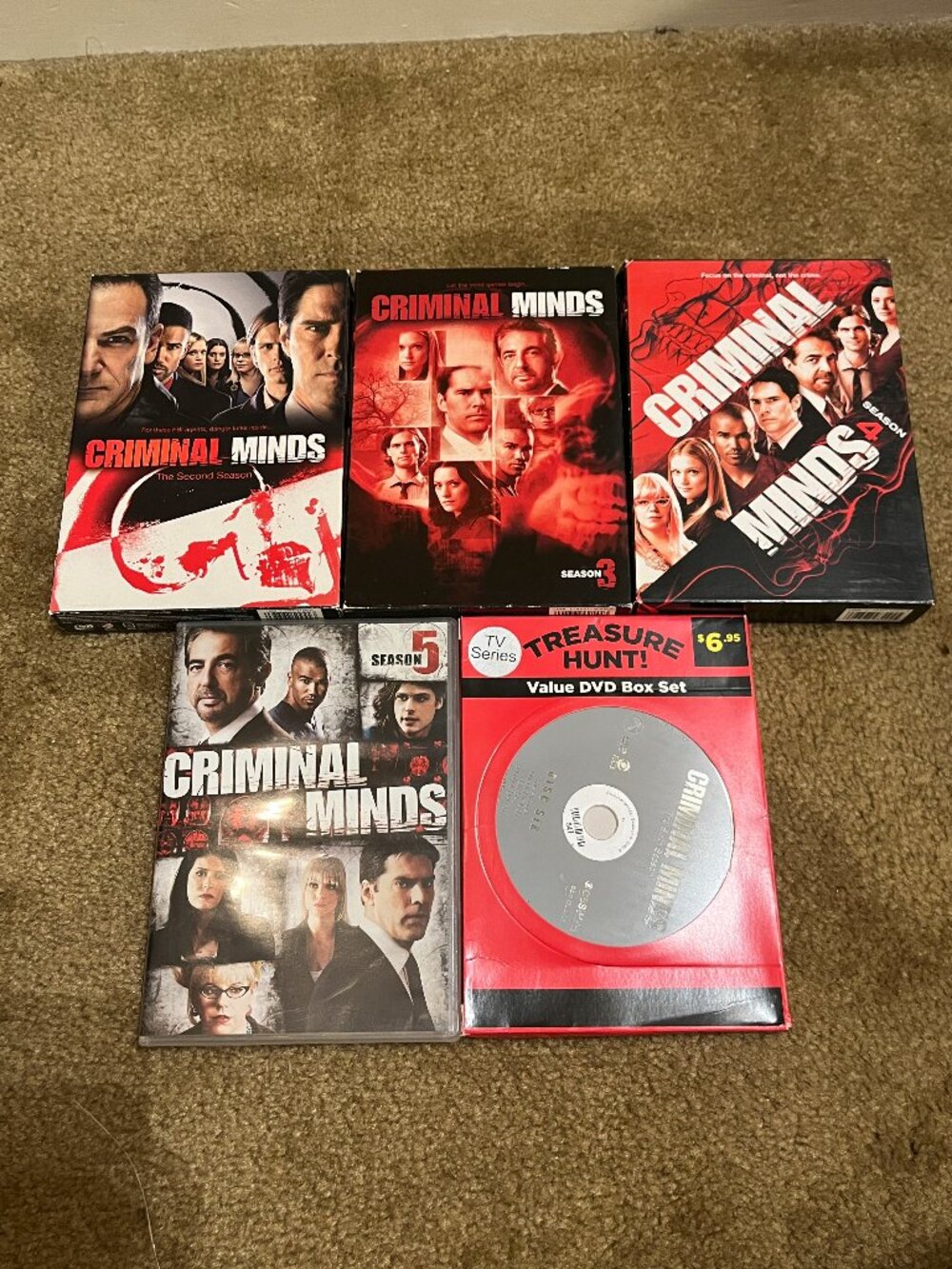 Lot of 5 Criminal Minds DVD box sets, Seasons 2 through 6